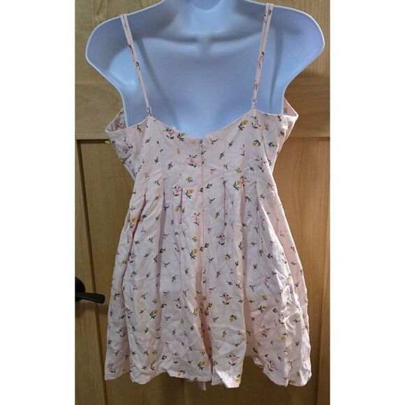 Floral Pink Sleeveless Mini Dress With Spaghetti Straps & Pleated Skirt - Womens - Picture 5 of 10